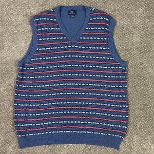 Brooks Brothers Fair Isle Vest Sweater Men's Large Blue Cashmere Cotton Blend